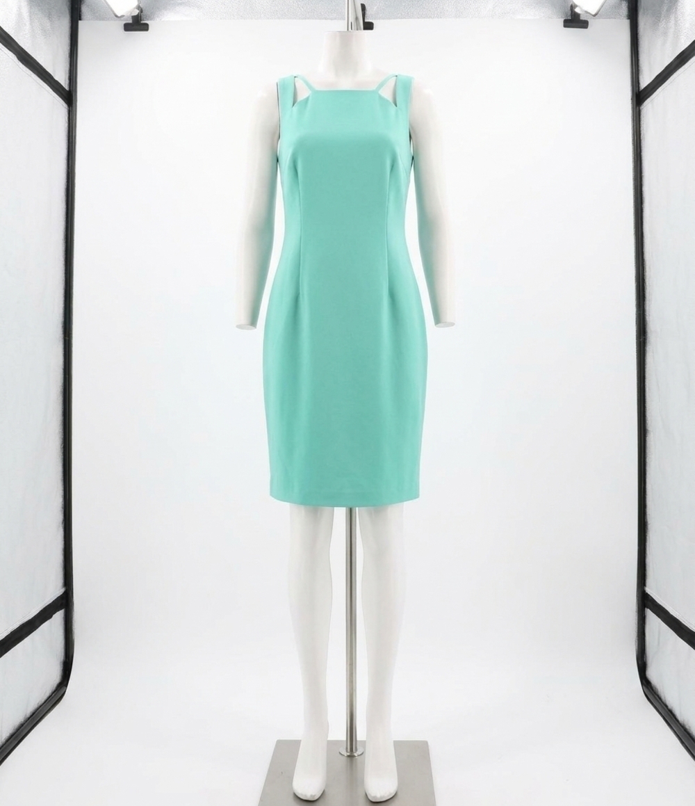NEW DONNA MORGAN stretch sleeveless cut-out sheath dress in atlantis